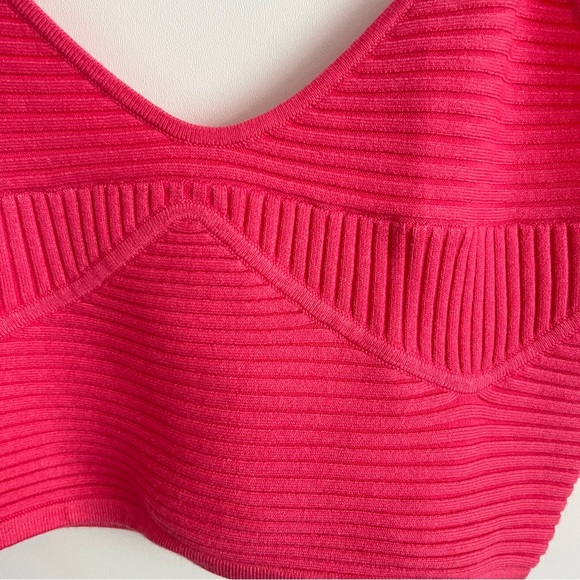 Aerie Textured Rib Knit Hot Pink Crop Top Size Large New With Tags - Picture 3 of 9